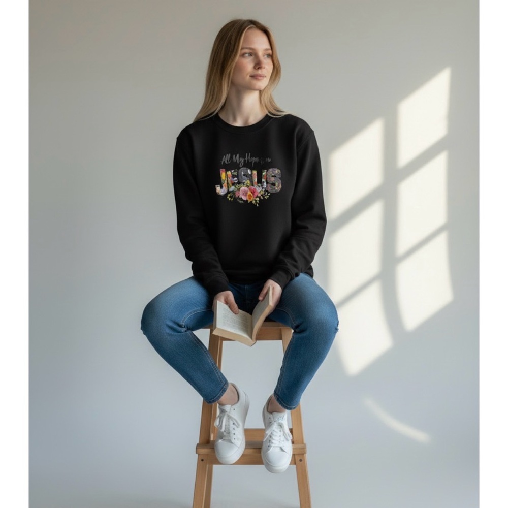 Black Jesus Graphic unisex Sweater with Floral Design size L